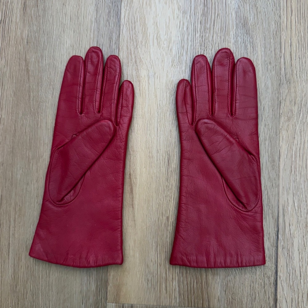 Vintage Red Genuine Leather Gloves 6.5 Lined Elastic Wrist driving winter